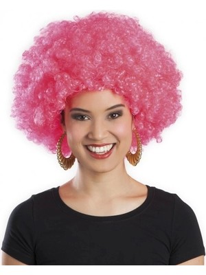 Pembe Renk Kıvırcık Afro Bonus Peruk