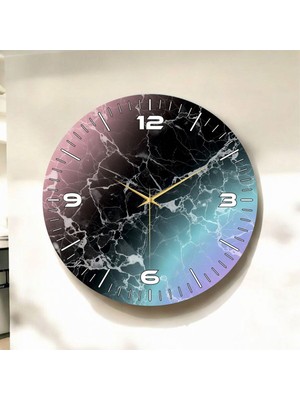 Renkli Baskı Mermer Desenli Sayılı Hediyelik Ahşap Sessiz Duvar Saati 45CM