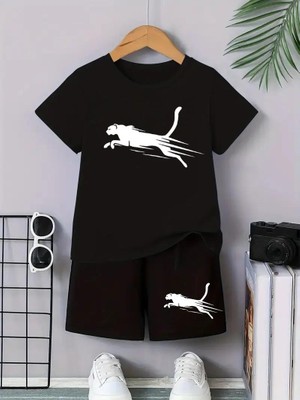 Calp Teks Çita Baskılı Şort/t-Shirt Alt-Üst Çocuk Yazlık Takım