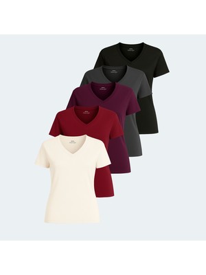 Slazenger Perıcas Kadın Tişört 5 Li Set Nefes Alabilir Kumaş Şık Tasarım