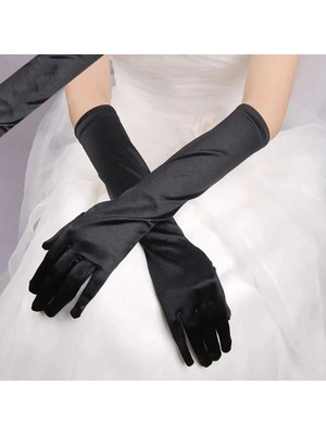 Remstdrk Uzun Boy Ekstra Parlak Saten Eldiven Siyah Renk