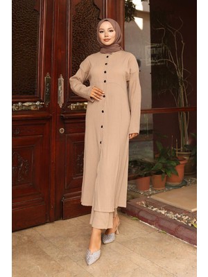 Yaka Detaylı Uzun Takım Vizon