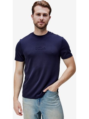 Canary Lacivert Bisiklet Yaka Gofre Baskılı Modal Kumaş Standard Fit Erkek Tshirt
