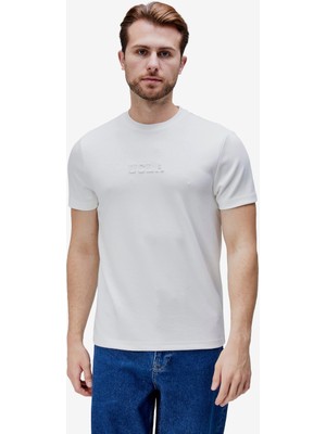 Ucla CANARY Beyaz Bisiklet Yaka Gofre Baskılı Yumuşak Dokulu Modal Kumaş Standard Fit Erkek Tshirt