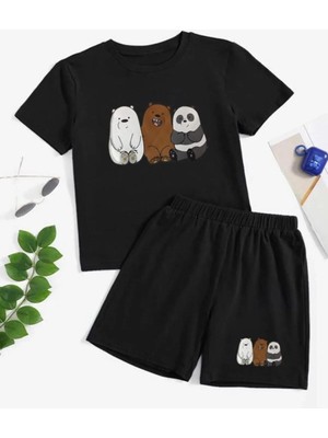 Calp Teks Pandalar Baskılışort/t-Shirt Alt-Üst Yazlık Çocuk Takım