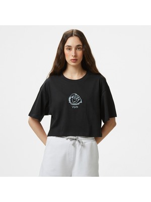 Vans Grinning Face Ss Relax Crop Kadın Siyah T-Shirt.-