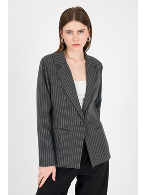 Antrasit Çizgili Tek Düğmeli Blazer Ceket 4594A