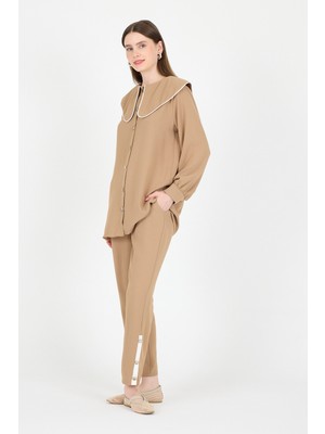 Vizon Bebe Yaka Düğmeli Tunik ve Yanı Şerit Detaylı Pantolon Takım 4661A