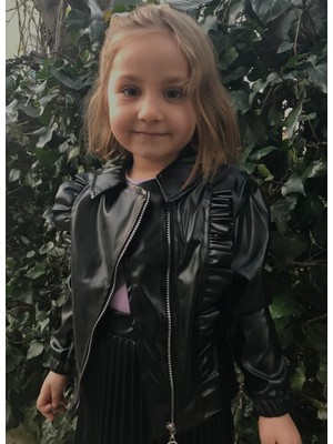 Markam Kız Çocuk Suni Deri Ceket , Kız Çocuk Ceket , Çocuk Siyah Ceket  