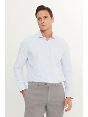 Slim Fit Dar Kesim Italyan Yaka Armürlü Pamuklu Basic Gömlek