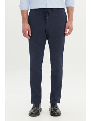 Slim Fit Dar Kesim Gofre Desenli Esnek Beli Bağlamalı Pantolon