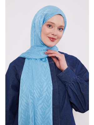 Turkuaz Soyut Yaprak Desen Jakar Capri Şal