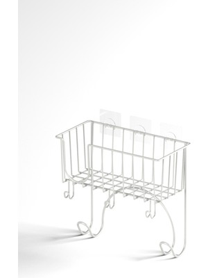 Teknotel  Yapışkanlı Ütü Masası ve Ütü Askısı Organizeri, Düzenleyici, Banyo Rafı Beyaz  ST112