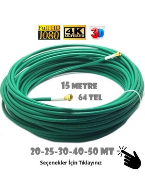 Vwin 15 Metre 64 Tel Rg6/u4 Gold Uçlu Anten Kablosu 3D 4K Fullhd 1080 Tak Kullan - Yeşil