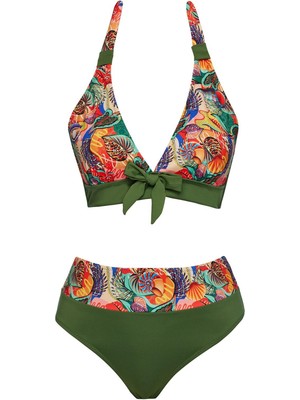 Sailor Moda Yüksek Bel Desenli Üçgen Bikini Takım Kadınlar İçin %80 Polyamide %20 Elastane