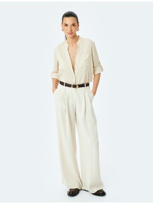 Koton Uzun Kollu Cepli Hakim Yaka Saten Gömlek