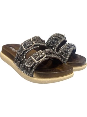 Esem Taş Boncuk Işlemeli Çift Bantlı Anatomik Taban Bayan Terlik