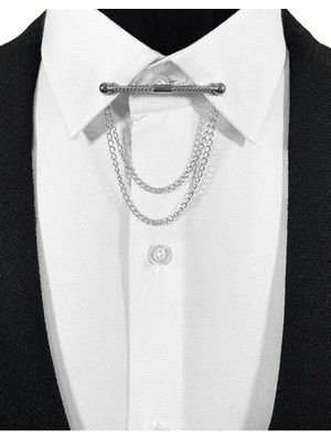 Klipsli Her Gömleğe Uygun Burgulu Gümüş Gri Yaka Iğnesi Yaka Zinciri