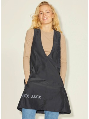 Jjxx Jxmaia V-Neck Hype Dress Ln V Yaka Düz Siyah Kadın Midi Elbise