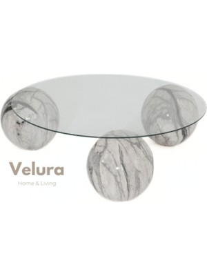 Modern Orta Sehpa & Top Sehpa Cam Sehpa & Küre Orta Sehpa - Diana - Yuvarlak - Şeffaf Cam