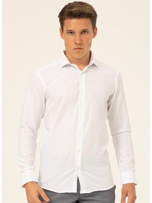 Süvari Klasik Yaka Düz Beyaz Erkek Gömlek GM1007100454