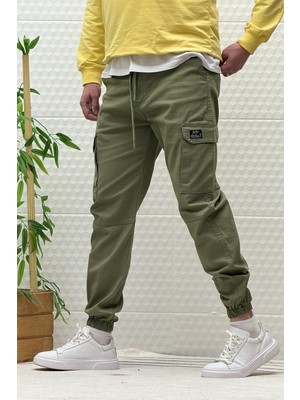 Erkek Beli Lastikli Likralı Kargo Cepli Gabardin Pantalon