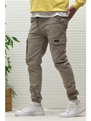 Erkek Beli Lastikli Likralı Kargo Cepli Gabardin Pantalon