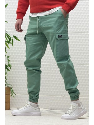 Erkek Beli Lastikli Likralı Kargo Cepli Gabardin Pantalon
