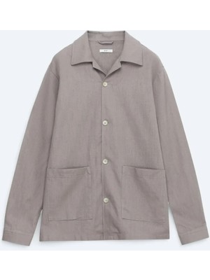 Koyu Vizon Regular Fit Dokuma Pamuk Karışımlı Overshırt