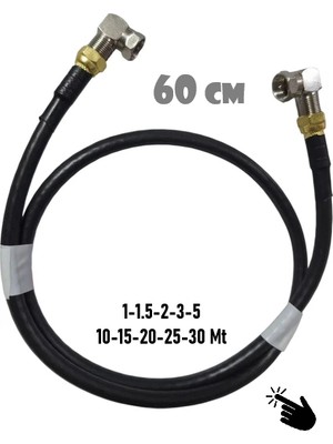 Anktek 60 cm L Tipi F Konnektörlü 90 Derece Çevirmeli Hazır Anten Uydu Kablosu Hazır Tak Çalıştır Siyah