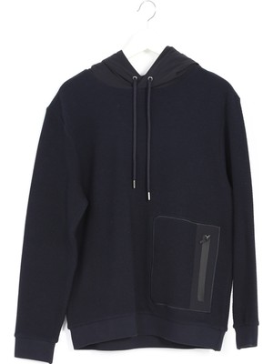 Fabrika Kapüşon Yaka Düz Lacivert Erkek Sweatshirt Ames