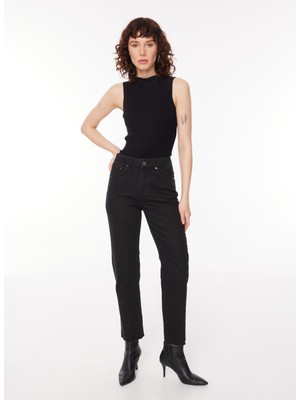Fabrika Orta Bel Straight Paça Straight Siyah Kadın Denim Pantolon TARO-3