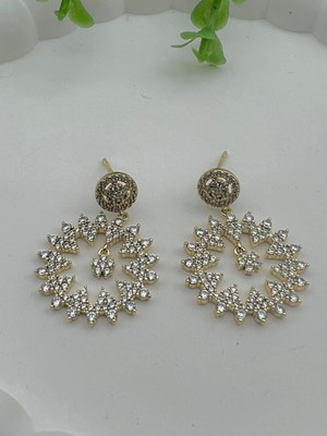 Vıp Taşlı Kalpli Yuvarlak Küpe