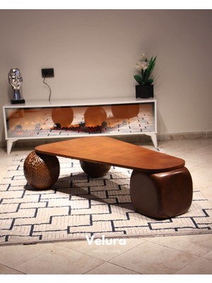 Modern Orta Sehpa & Top Sehpa Cam Sehpa & Küre Orta Sehpa - 2 Dragon (Ceviz) Top & 1 Ceviz Zar - Üçgen - Ceviz Mdf