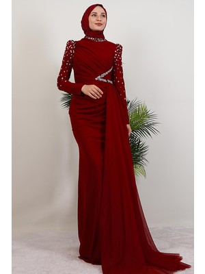 Gülşen Tesettür Abiye Bordo
