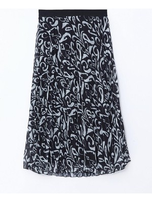 Beli Lastikli Desenli Pileli Kadın Etek