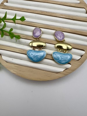 Geometrik Mor Mavi Küpe