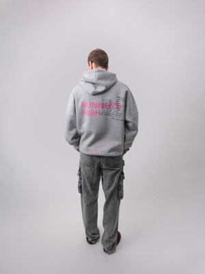 Runner's High, Gri Melanj Oversize Kapüşonlu Sweatshirt