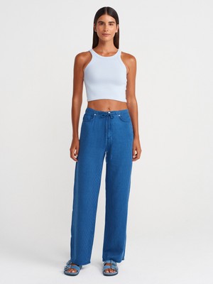72022 Çizgili Lyocell Denim Pantolon-Lacivert