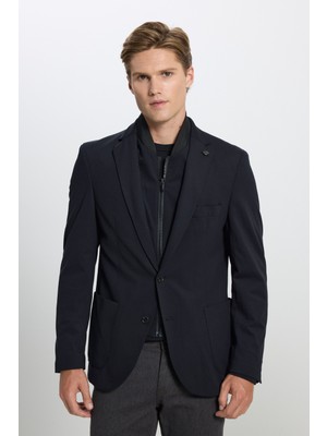 Slim Fit Dar Kesim Mono Yaka Cepli Ceket