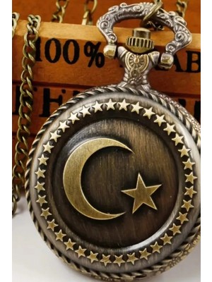 Türk Bayraklı Köstekli Cep Saati Köstekli Hediyelik Saat Özel Kutusu ile