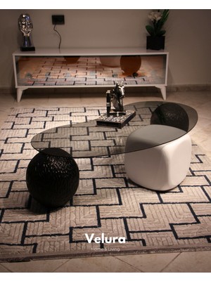 Modern Orta Sehpa & Top Sehpa Cam Sehpa & Küre Orta Sehpa - 2 Dragon (Siyah) & 1 Beyaz Zar - Fasulye - Füme Cam