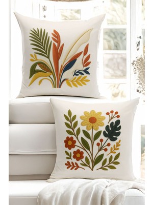 Çift Tarafı Dijital Baskılı  4'lü Kırlent Kılıfı Seti (Panç /punch Nakış Desen Görünümlü)