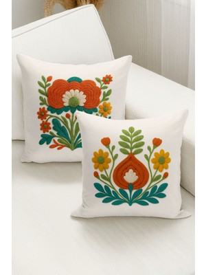 Çift Tarafı Dijital Baskılı  4'lü Kırlent Kılıfı Seti (Panç /punch Nakış Desen Görünümlü)