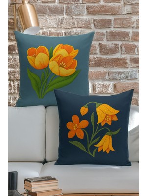 Çift Tarafı Dijital Baskılı  4'lü Kırlent Kılıfı Seti (Panç /punch Nakış Desen Görünümlü)