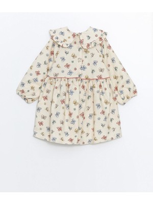 Uzun Kollu Baskılı Kız Bebek Elbise