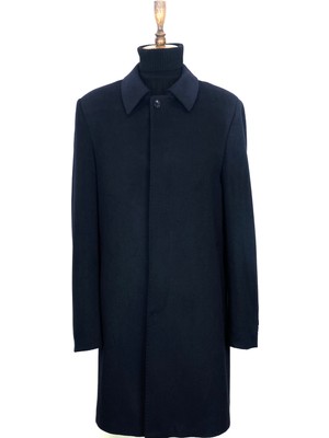 Şan Giyim Erkek Lacivert Bebe Yaka Yün Battal Kısa Palto Uzun Kol Düz Desenli