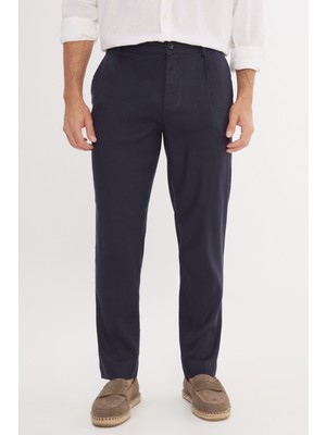 Keten Slim Fit Dar Kesim Beli Lastikli Yan Cepli Esnek Pantolon