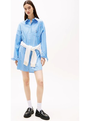 Tommy Jeans Tjw Ovs Mını Shırt Dress Ext Kadın Mavi Elbise DW0DW211220BB