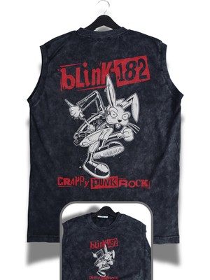 BLINK-182 Crappy Punk Rock Sırt Baskılı Yıkamalı Kolsuz Tişört, Rock Band Temalı Sıfır Kol Atlet
